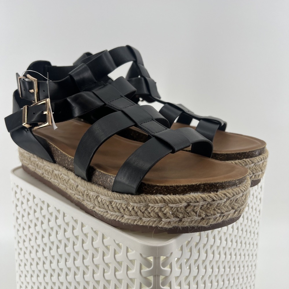 Torrid Womens Black Strappy Fisherman Woven Platform Sandals Size 9.5WW New